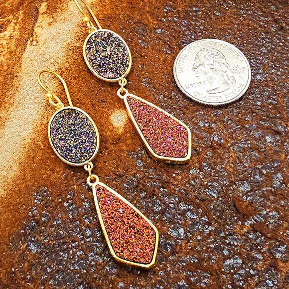 Natural Druzy Gold Filled Drop Earrings **2 Colors Avail.*** - Picture 8 of 9